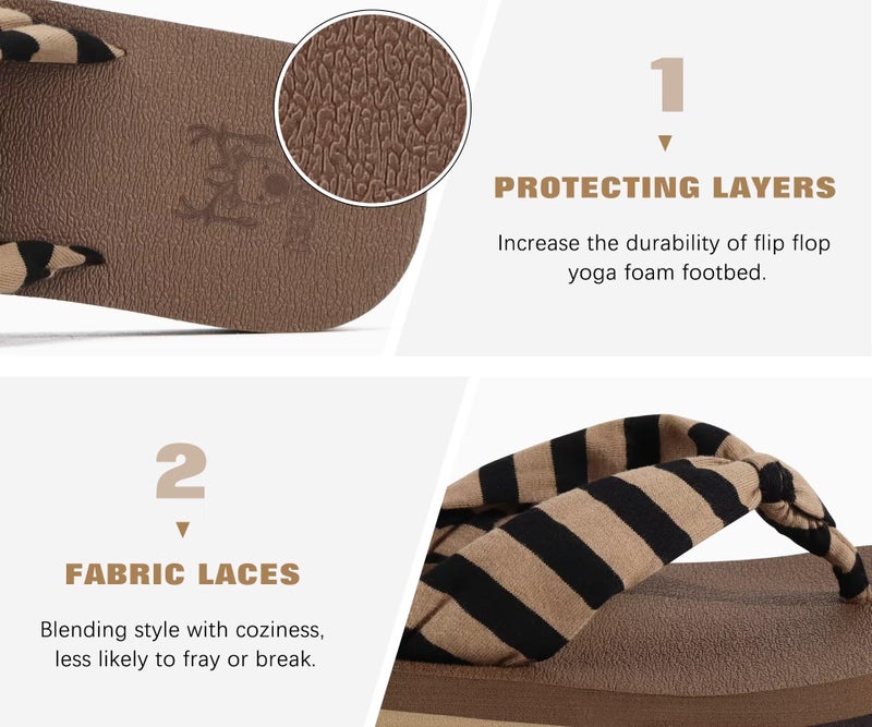 KuaiLu Flip Flops Women Arch Support Yoga Mat Comfortable Summer Beach Walking Thong Cushion Sandals Slip on Pool Outfits Travel Essentials Orthotic Slides Indoor Outdoor Slippers Shoes Brown Size 8 - Image 3