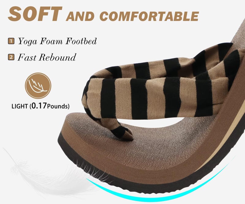 KuaiLu Flip Flops Women Arch Support Yoga Mat Comfortable Summer Beach Walking Thong Cushion Sandals Slip on Pool Outfits Travel Essentials Orthotic Slides Indoor Outdoor Slippers Shoes Brown Size 8 - Image 5
