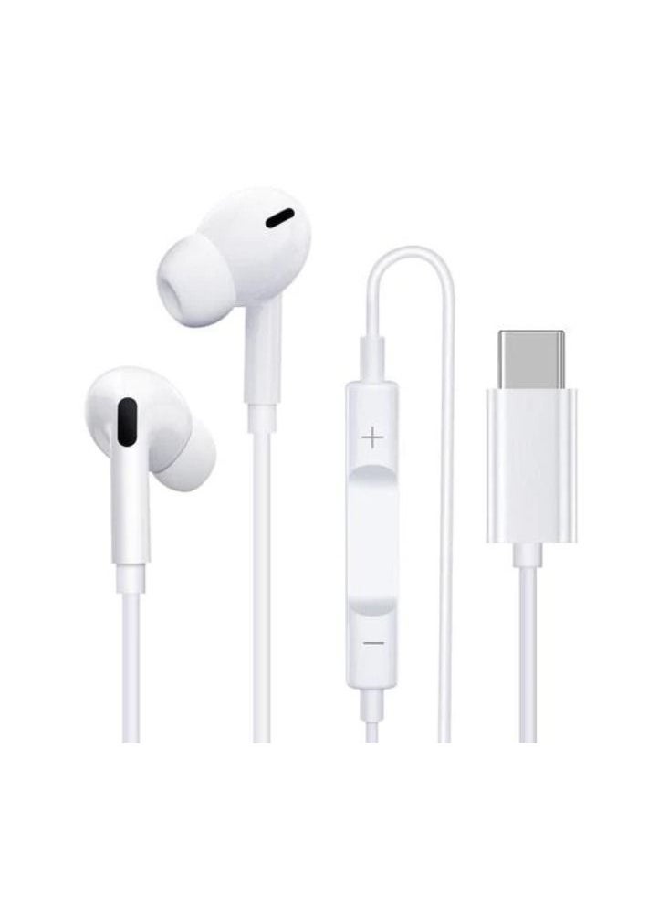 Type-C In-Ear Earphones with Built-In Microphone – White | High-Fidelity Stereo Sound, Noise-Isolating, Tangle-Free Cable, Ergonomic Fit, Compatible with Samsung, Huawei, Vivo & Android Smartphones with Type-C Port - Image 1