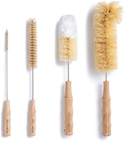 HELLO NATURE 4Pcs Long Handle Bottle Cleaning Brush Set by HELLO NATURE Sustainable  Biodegradable Natural Fibre Bamboo Handle Brushes ZeroWaste  Plastic Free - Image 1