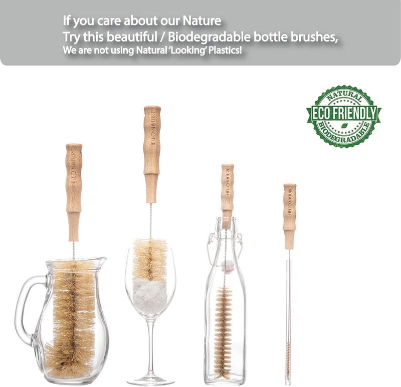 HELLO NATURE 4Pcs Long Handle Bottle Cleaning Brush Set by HELLO NATURE Sustainable  Biodegradable Natural Fibre Bamboo Handle Brushes ZeroWaste  Plastic Free - Image 3
