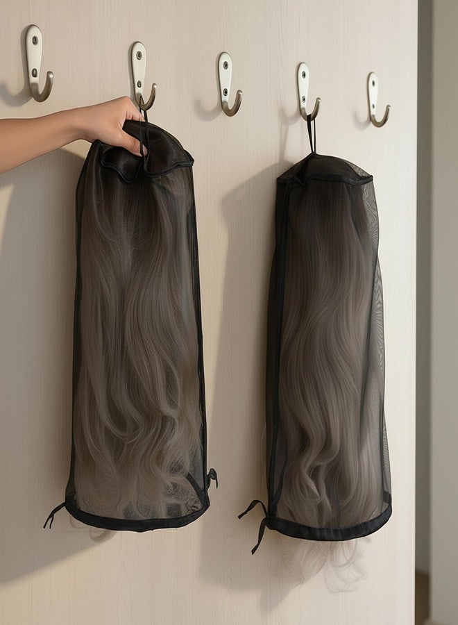 Aeaocvo 2 Pcs Wig Bags Storage, Adjustable Wig Covers with Drawstring, Keep Fresh Hair Stand Dust Covers Storage Travel Bags for Home Travel Salon (Black) - Image 5