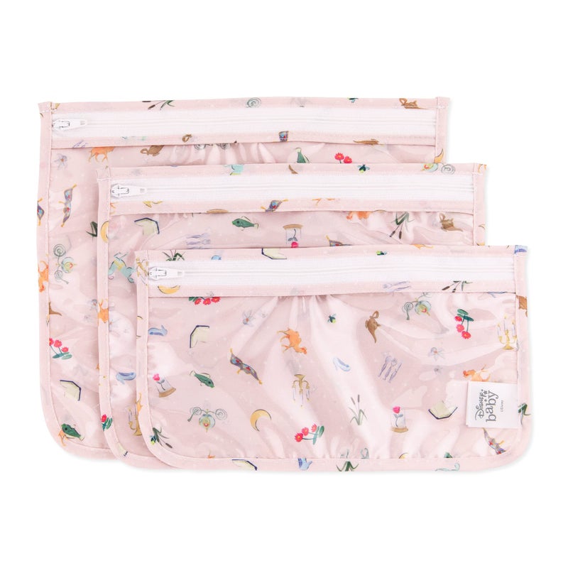 Bumkins Disney Travel Bag Toiletry Baby TSA Approved Pouch Zip Bag Quart Size Airline Compliant ClearSided Diaper Bag Organization Makeup Accessories Set of 3 Sizes Princess Magi
