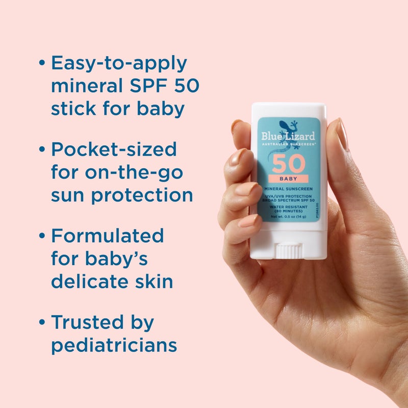 Blue Lizard BABY Mineral Sunscreen Stick with Zinc Oxide, SPF 50+, Water Resistant, UVA/UVB Protection - Easy to apply, Fragrance Free, .5 oz - Image 2