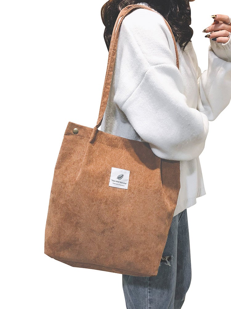 Women Shoulder Bags Corduroy Totes Vintage Holiday Beach Reusable Shopping Bags Students Travel Casual Handbag - Image 1