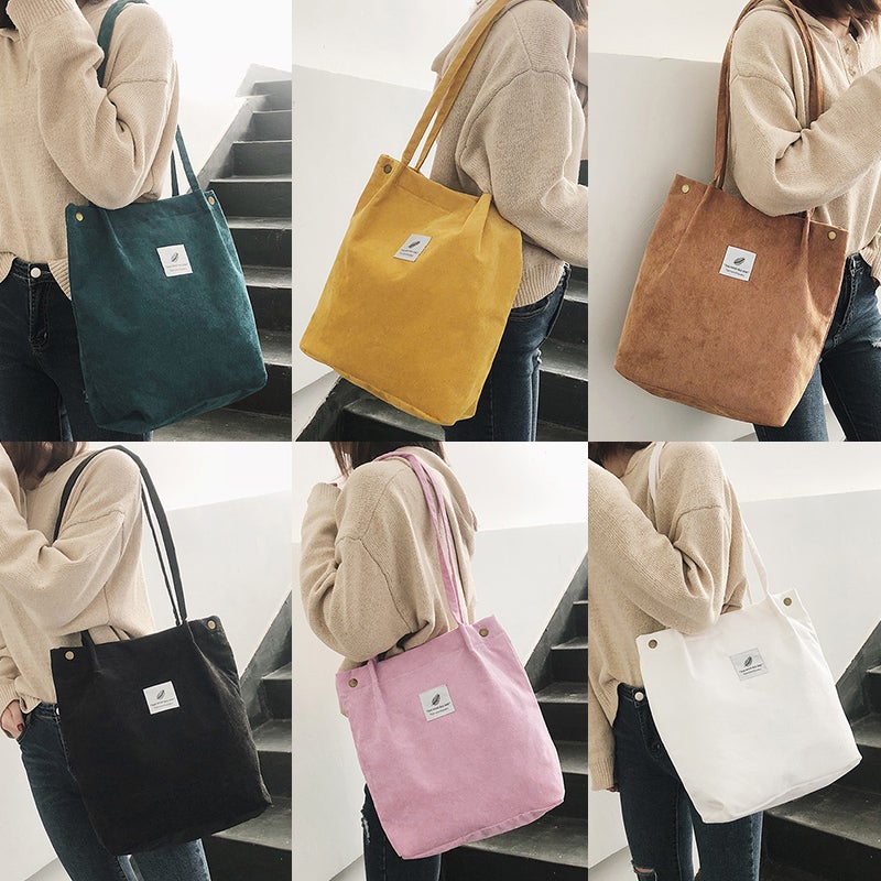 Women Shoulder Bags Corduroy Totes Vintage Holiday Beach Reusable Shopping Bags Students Travel Casual Handbag - Image 3