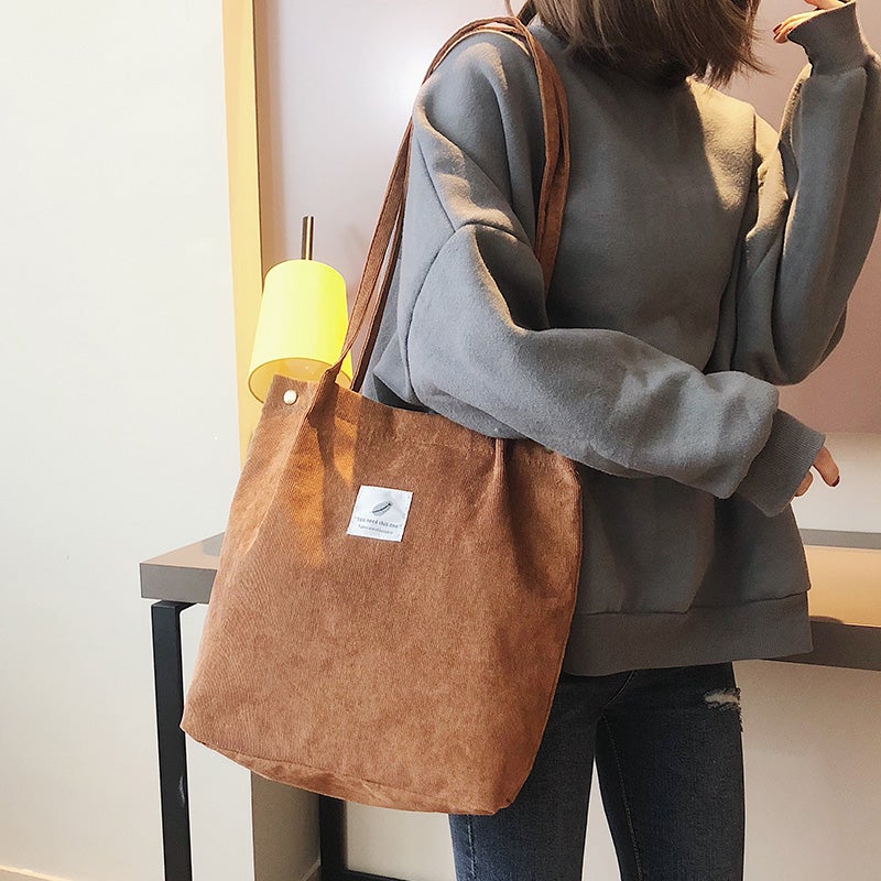 Women Shoulder Bags Corduroy Totes Vintage Holiday Beach Reusable Shopping Bags Students Travel Casual Handbag - Image 5