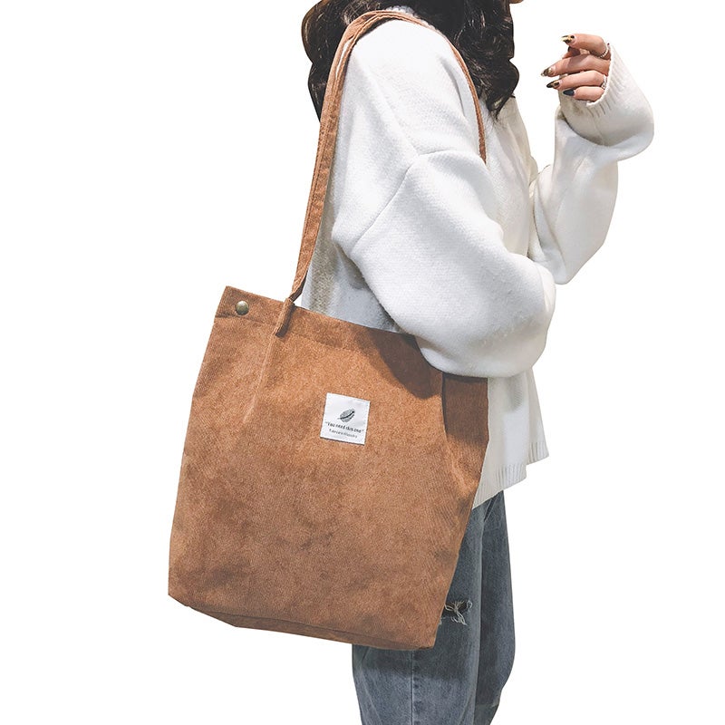 Women Shoulder Bags Corduroy Totes Vintage Holiday Beach Reusable Shopping Bags Students Travel Casual Handbag - Image 4