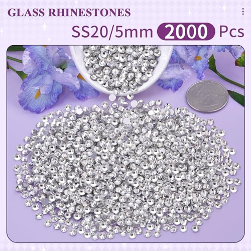 BELLEBOOST 2000PCS SS20/5mm Glass Crystal Rhinestones (Clear), Flatback Clear Rhinestones for Bedazzling Crafting DIY Crafts Nail Art Makeup Decoration, Gems Diamond Charms for Tumbler Shoes Clothing Mug - Image 2