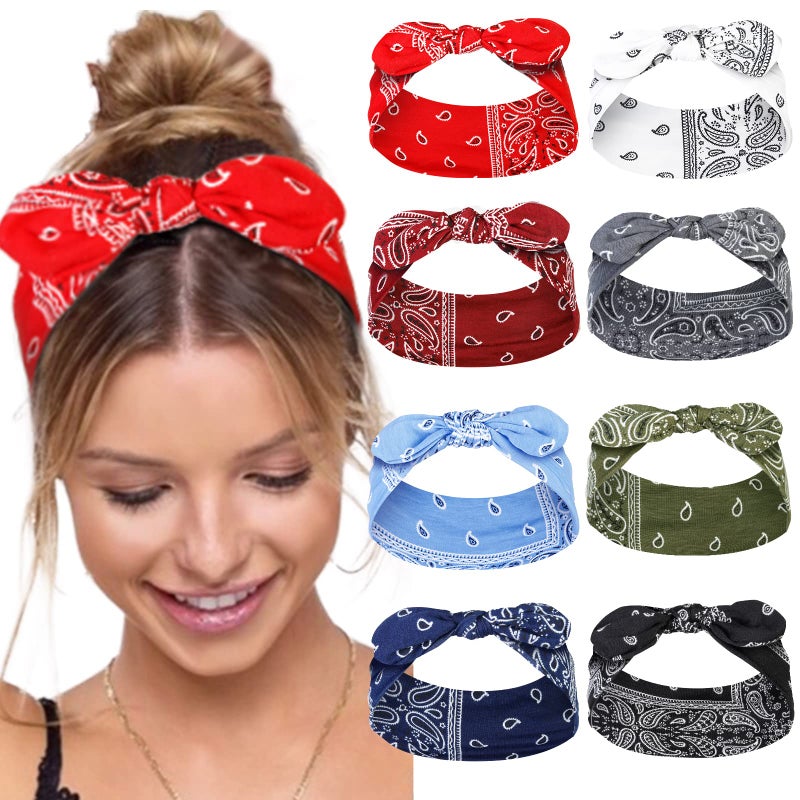 Tobeffect Paisley Bandana Headbands Cute Summer Hair Accessories  Wide Knotted Bow Headband Rabbit Ears Turban Headwraps for Women and Girls