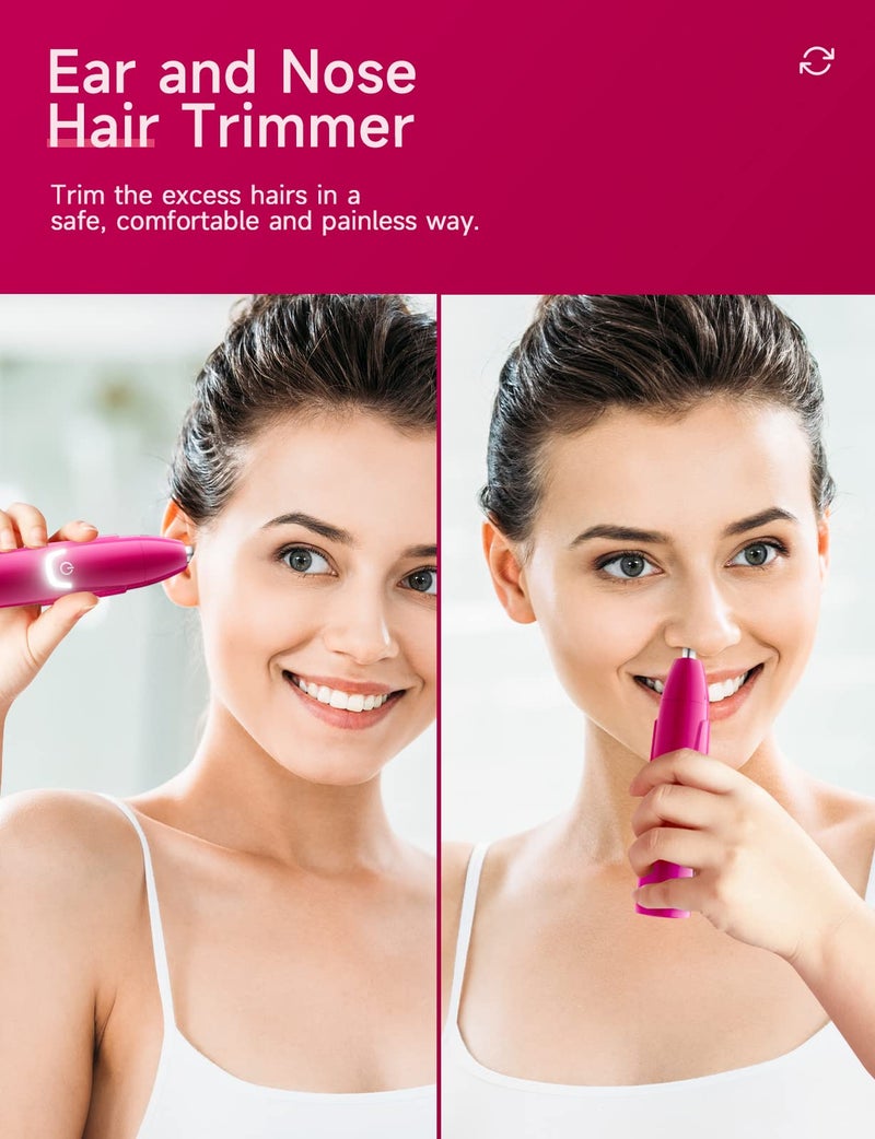 ZORAMI Rechargeable Ear and Nose Hair Trimmer - 2025 Professional Painless Eyebrow & Facial Hair Trimmer for Men Women, Powerful Motor and Dual-Edge Blades for Smoother Cutting Magenta - Image 3