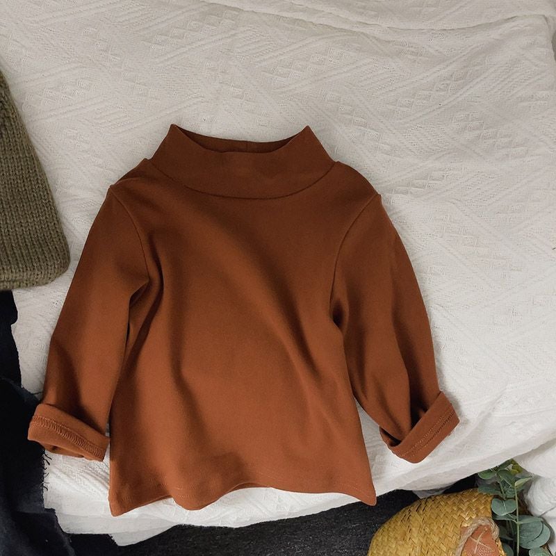 Men'S And Women'S Children'S Wear T-Shirt Top Baby'S Western Style Children'S Personality Trendy Brand Korean Half-High Collar Velvet Base Shirt - Image 5