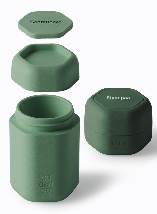 Cadence Travel Containers - 2 Piece Haircare Set - Magnetic Travel Capsules - For Shampoo, Conditioner, Hair Styling Product - 1 Small & 1 Medium Capsule - Shampoo & Conditioner Labels - Evergreen - Image 1