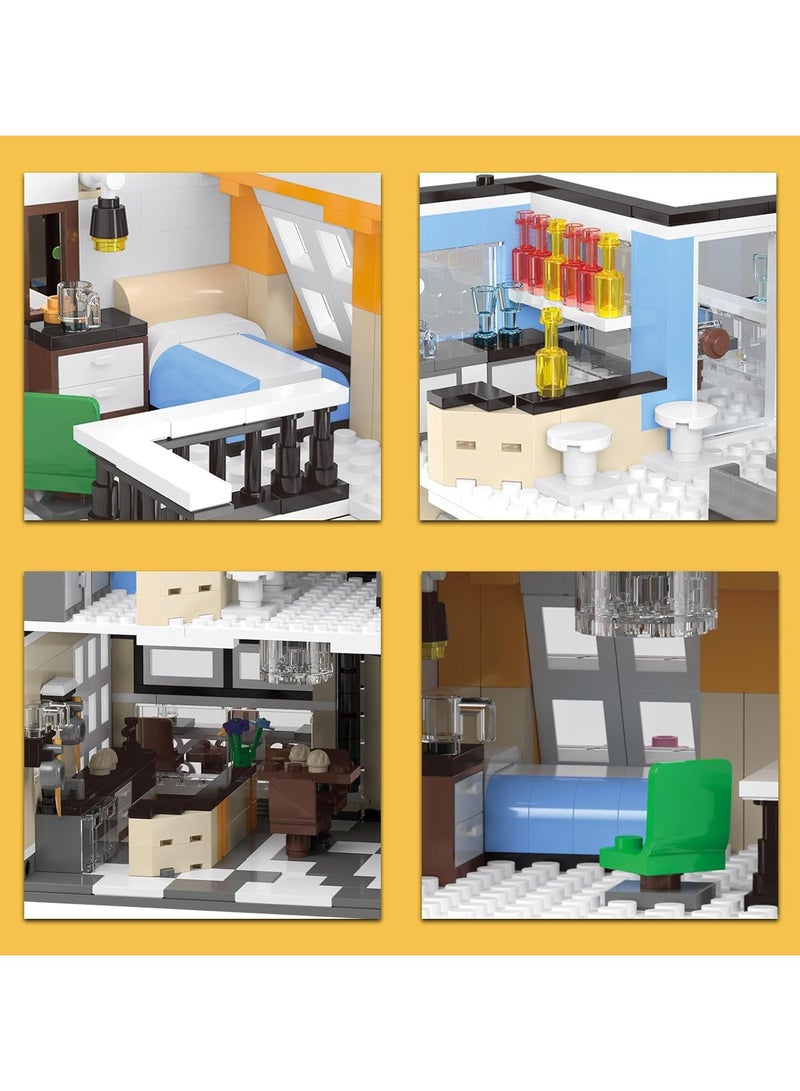 عام “مجموعة بلوكات فندق حديقة المدينة، لعبة بناء منزل شارع المدينة مع بطاريات LED، 1300 بلوك مصغر” - Image 3