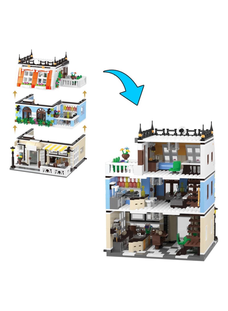 عام “مجموعة بلوكات فندق حديقة المدينة، لعبة بناء منزل شارع المدينة مع بطاريات LED، 1300 بلوك مصغر” - Image 4