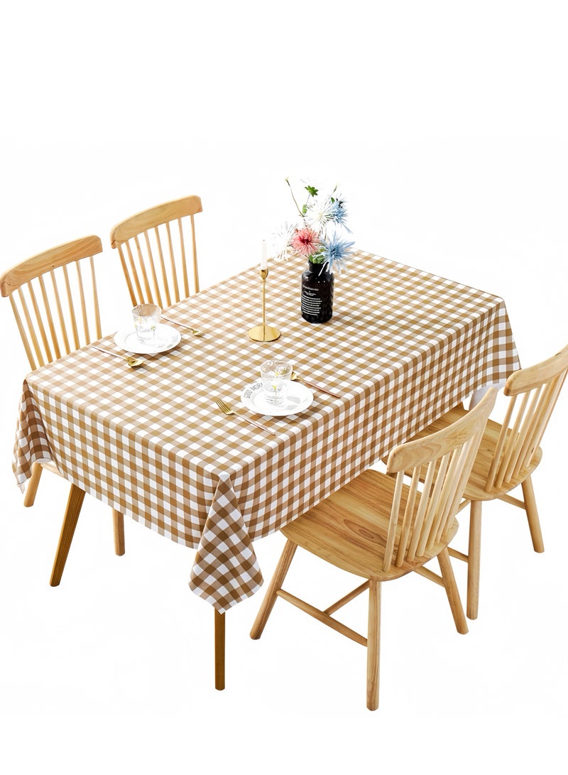 Checkerd Pattern Waterproof Table Cloth Brown/White (120 x 120 cm) - Image 1
