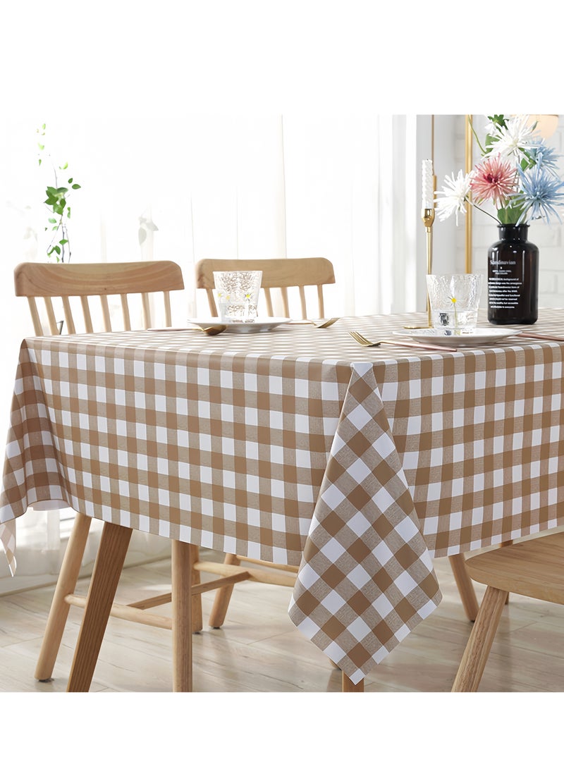 Checkerd Pattern Waterproof Table Cloth Brown/White (120 x 120 cm) - Image 2