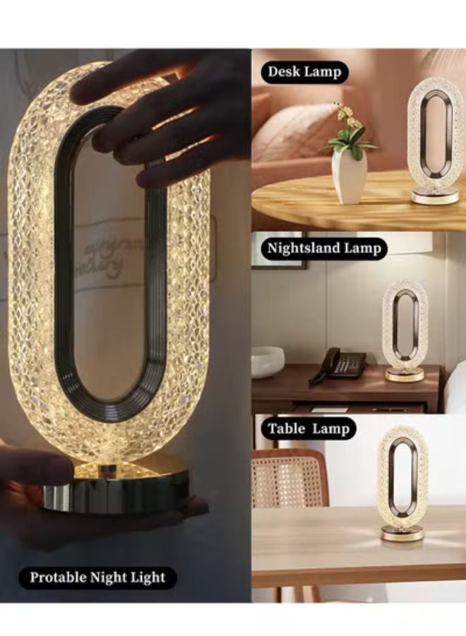 Touch Control Crystal Table Desk Lamp, 3-Way Dimmable Light, USB Rechargeable Crystal Diamond Table Lamp, Exquisite Night Stand Light Lamp Beside Lamp for Bedroom Living Room, Decorative Desk Lamp