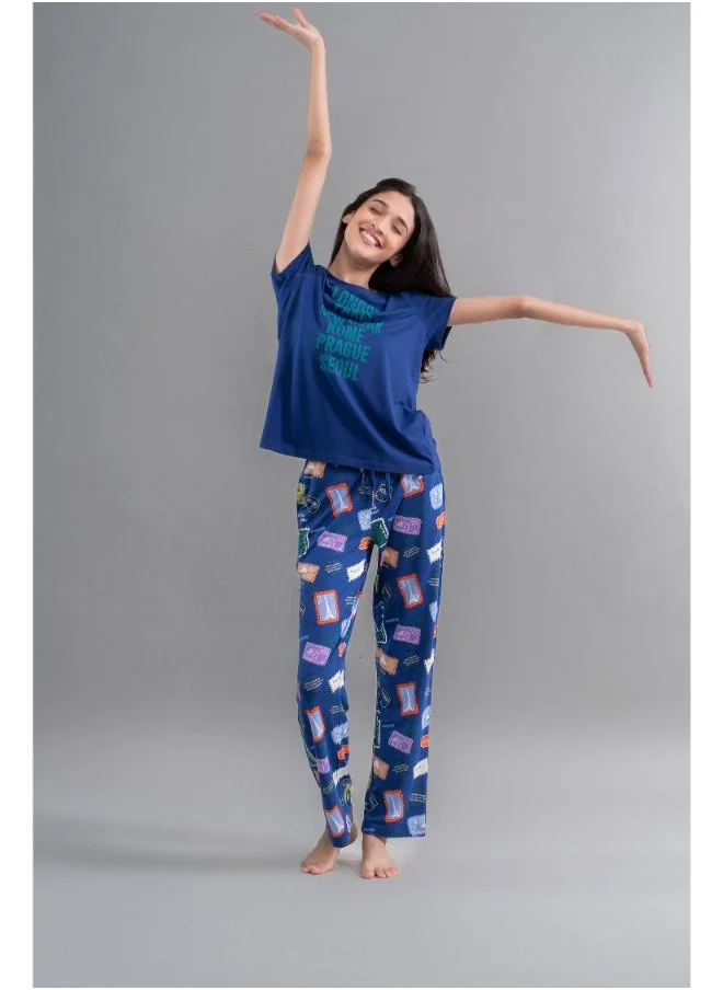 NeceSera Wanderlust Blue Modal Pajama Set