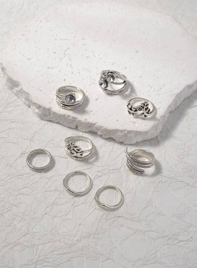 Take Two Pack of 8 - Silver Tone Stackable Rings