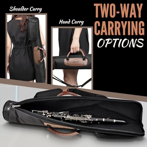 Flexzion Soprano Saxophone Case, Sax Gig Bag Backpack w/Strap, Pouch, Leather Handle, Music Instrument Storage, Lightweight, Water-Resistant & Shockproof for Wind Controller, Crampon Clarinet, Black, - Image 4
