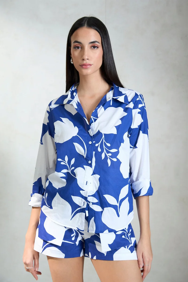 فيرجيو Cotton Printed Brunchwear Floral Regular Shirts for Women