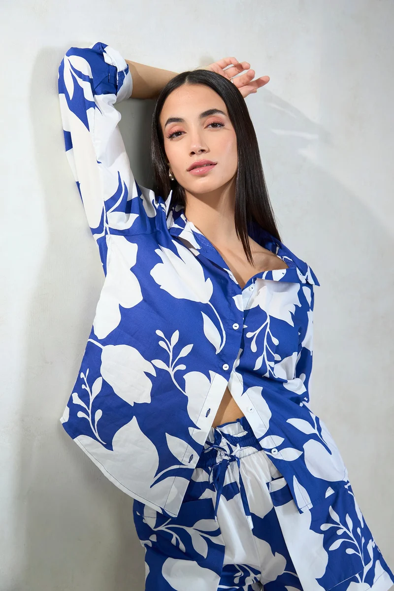 فيرجيو Cotton Printed Brunchwear Floral Regular Shirts for Women