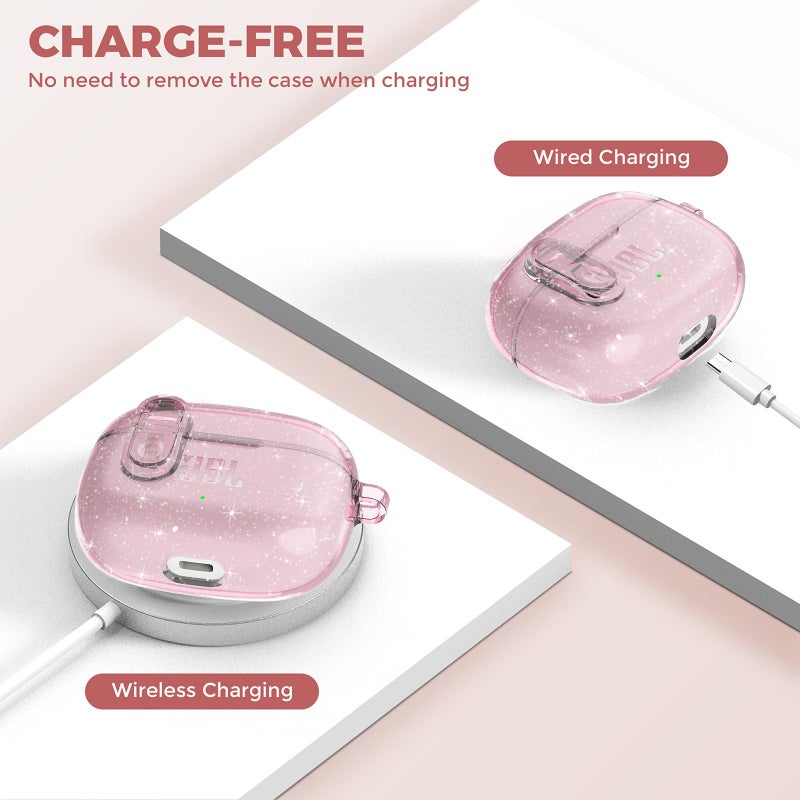 OTOPO Compatible with JBL Vibe 200TWS/JBL Vibe Beam/Beam 2 Case Cover Clear Lock Clip with Cleaner Kit, Transparent TPU Protective Cover Men Women with Carabiner for JBL Vibe Beam 2 Charging Case - Image 3