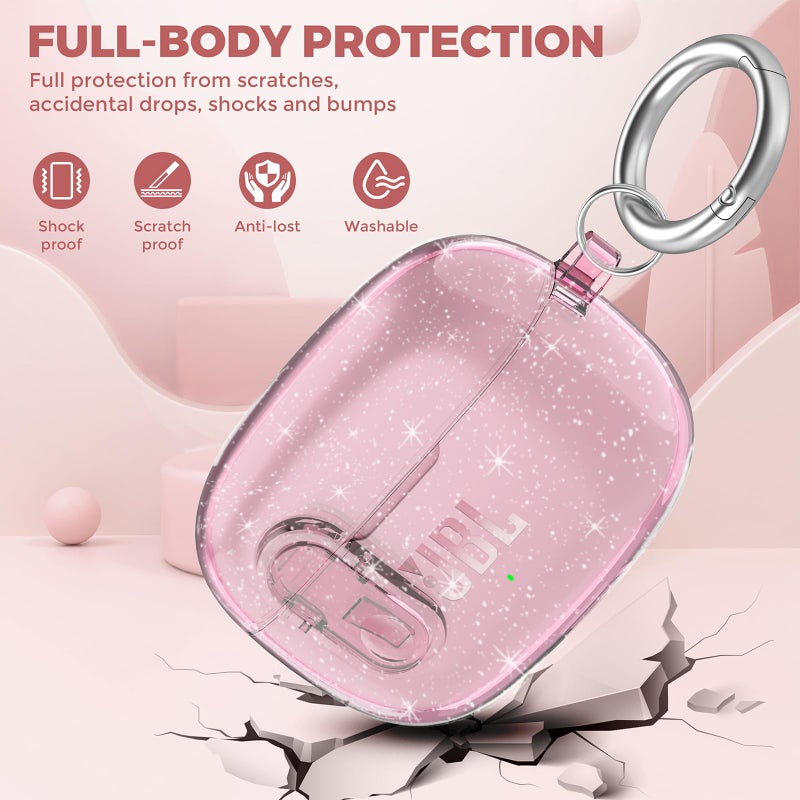 OTOPO Compatible with JBL Vibe 200TWS/JBL Vibe Beam/Beam 2 Case Cover Clear Lock Clip with Cleaner Kit, Transparent TPU Protective Cover Men Women with Carabiner for JBL Vibe Beam 2 Charging Case - Image 2
