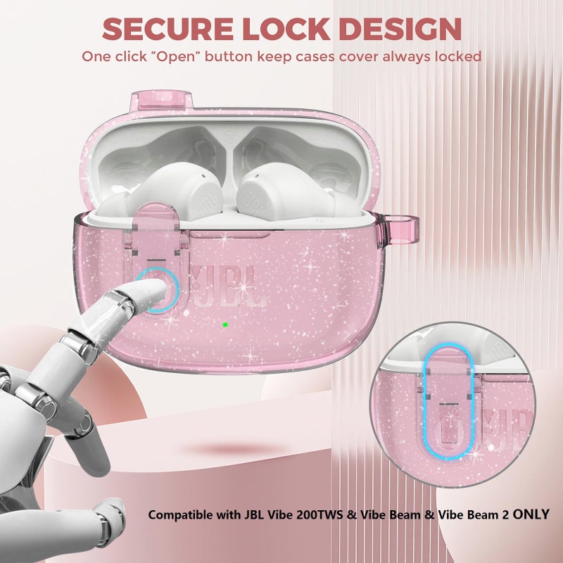 OTOPO Compatible with JBL Vibe 200TWS/JBL Vibe Beam/Beam 2 Case Cover Clear Lock Clip with Cleaner Kit, Transparent TPU Protective Cover Men Women with Carabiner for JBL Vibe Beam 2 Charging Case - Image 4