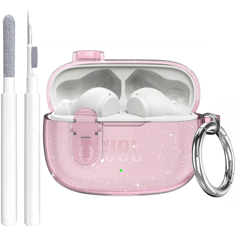 OTOPO Compatible with JBL Vibe 200TWS/JBL Vibe Beam/Beam 2 Case Cover Clear Lock Clip with Cleaner Kit, Transparent TPU Protective Cover Men Women with Carabiner for JBL Vibe Beam 2 Charging Case - Image 1