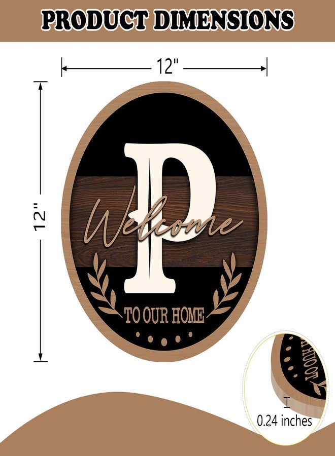 Bolisom Monogram Letter P Front Door Sign, Welcome to Our Home Family Last Name Initial Wooden Hanger Decor Housewarming Wedding Gifts, Farmhouse Rustic Wreath Indoor Wall Hanging Decoration with Bow - Image 2