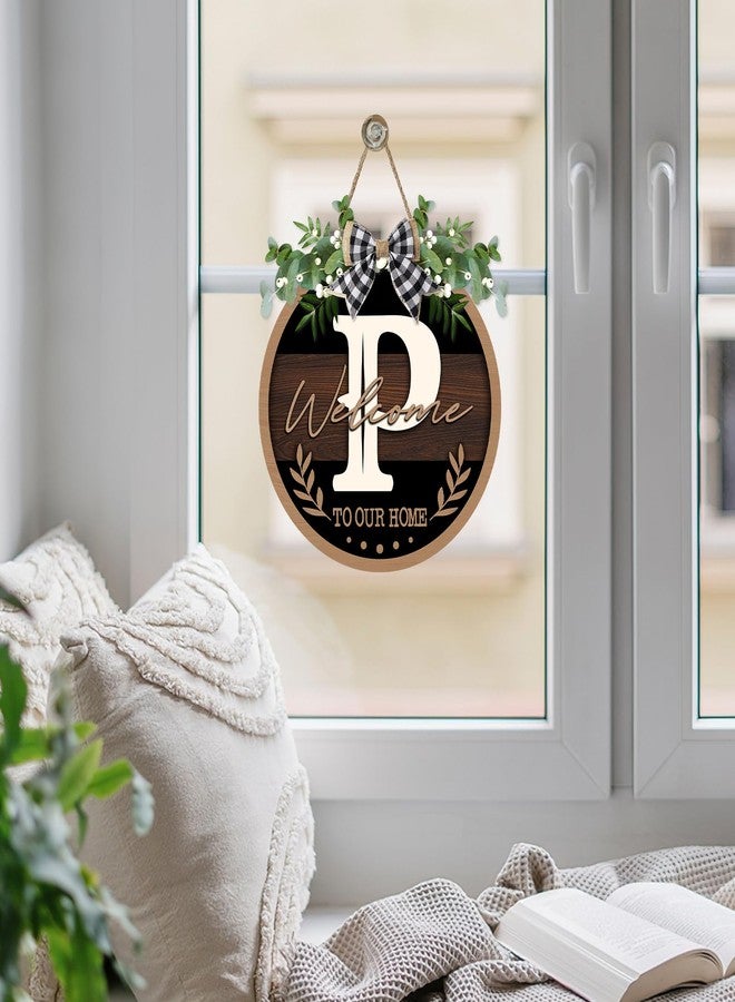 Bolisom Monogram Letter P Front Door Sign, Welcome to Our Home Family Last Name Initial Wooden Hanger Decor Housewarming Wedding Gifts, Farmhouse Rustic Wreath Indoor Wall Hanging Decoration with Bow - Image 5