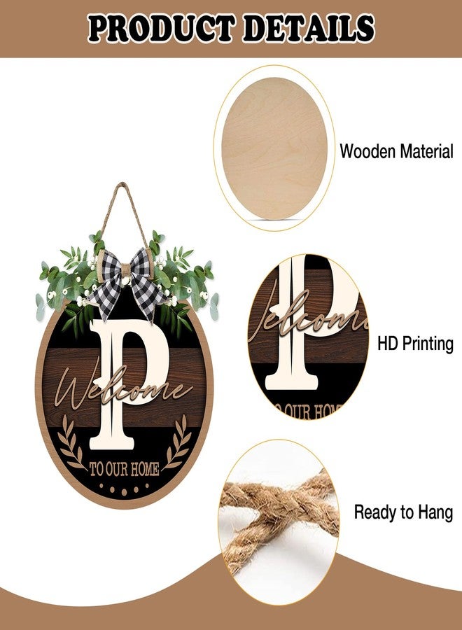 Bolisom Monogram Letter P Front Door Sign, Welcome to Our Home Family Last Name Initial Wooden Hanger Decor Housewarming Wedding Gifts, Farmhouse Rustic Wreath Indoor Wall Hanging Decoration with Bow - Image 3