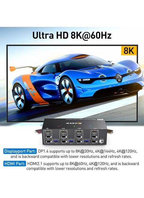 KC-KVM303DH 8K 60Hz USB3.0 DP+DP+HDMI Triple Monitors KVM Switch(EU Plug)