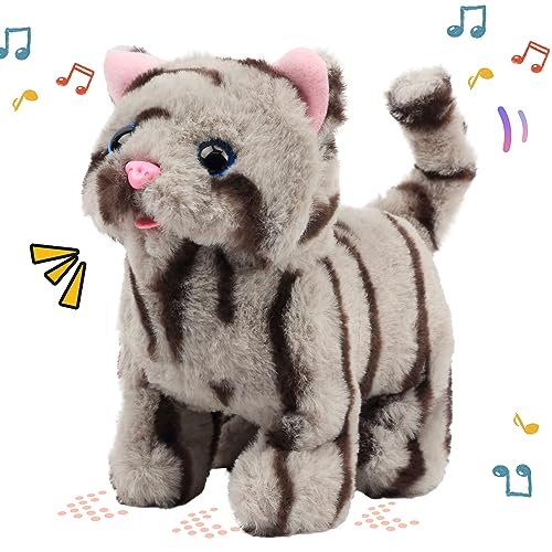 Easfan Walking Kitty Plush Toy Electric Interactive Cat Stuffed Animal Meowing Tail Wagging Head Nodding Cat Pet Toy Animated Kitten Birthday for Kids Toddlers9 - Image 1