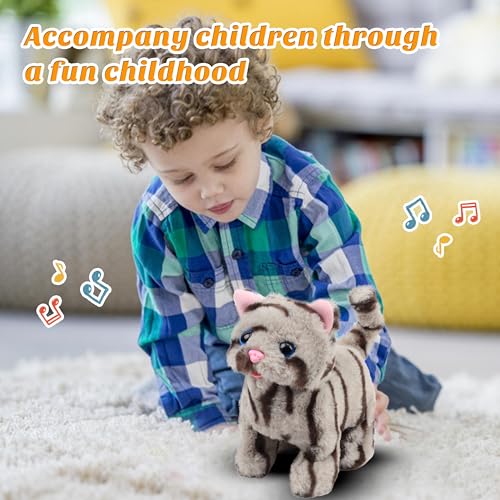 Easfan Walking Kitty Plush Toy Electric Interactive Cat Stuffed Animal Meowing Tail Wagging Head Nodding Cat Pet Toy Animated Kitten Birthday for Kids Toddlers9 - Image 5