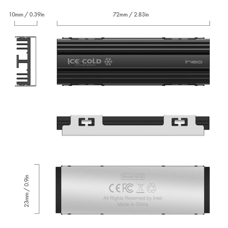 ineo M.2 heatsink 2280 SSD with Thermal Silicone pad for PC / PS5 M.2 PCIE NVMe SSD [M16] - Image 5