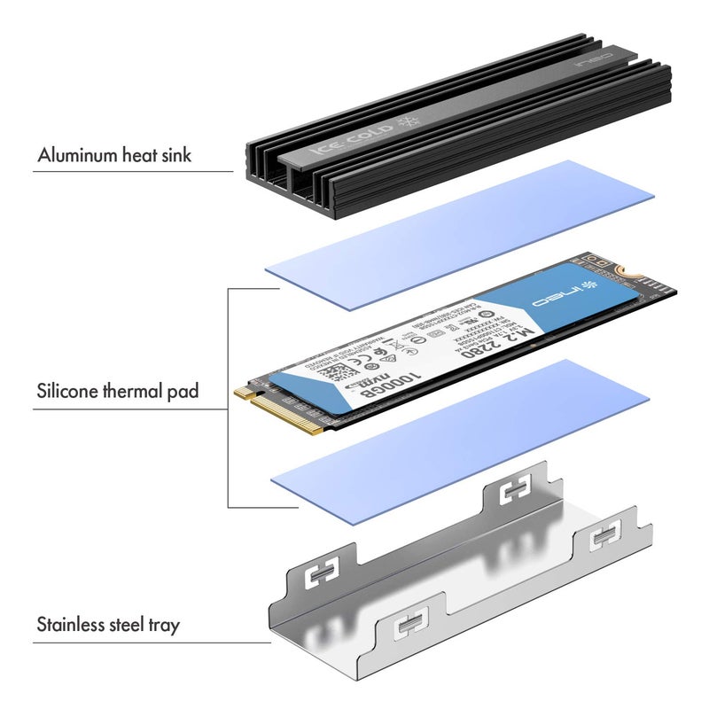ineo M.2 heatsink 2280 SSD with Thermal Silicone pad for PC / PS5 M.2 PCIE NVMe SSD [M16] - Image 3