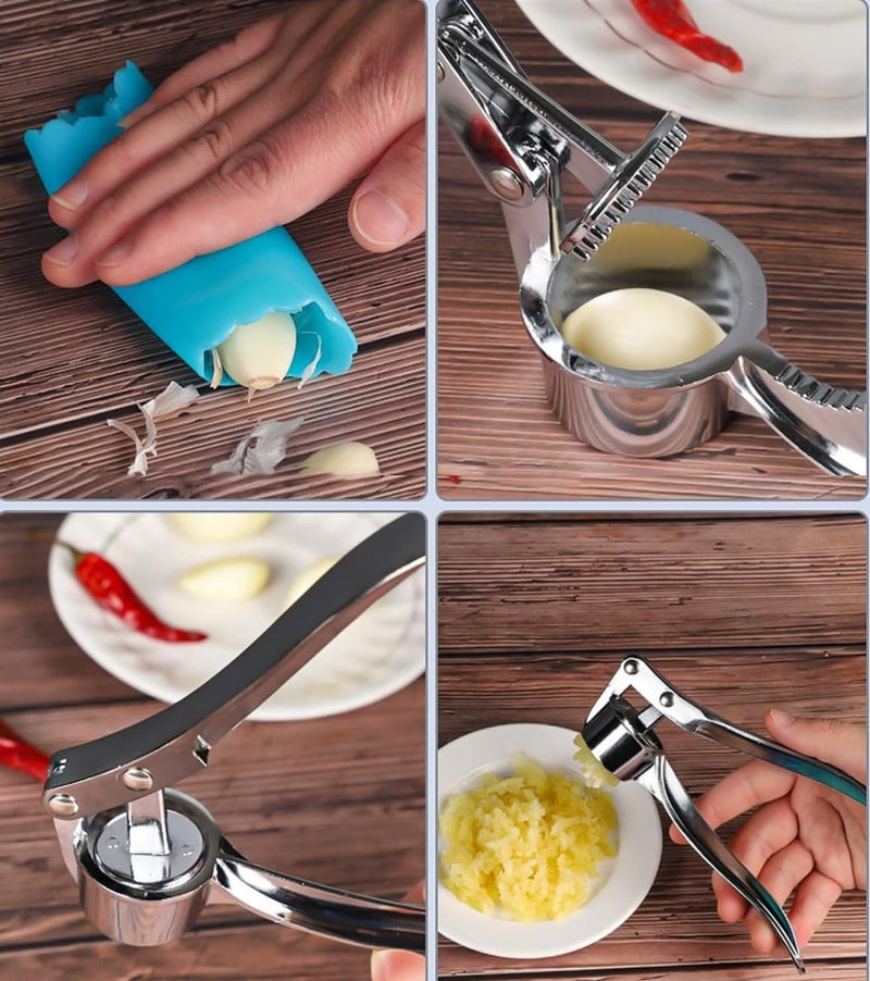 BLLUEX Stainless Steel Hand Press Garlic Crusher for Kitchen Cooking | Multi-Function Manual Pressed Mincer Cutter for Garlic & Ginger | Easy to Squeeze & Clean for Kitchen (Silver) - Image 3