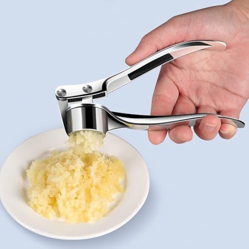 BLLUEX Stainless Steel Hand Press Garlic Crusher for Kitchen Cooking | Multi-Function Manual Pressed Mincer Cutter for Garlic & Ginger | Easy to Squeeze & Clean for Kitchen (Silver) - Image 2