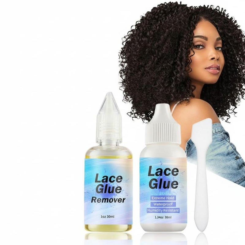 Wig Glue for Front Lace, Remover Set, Invisible Strong Bonding, Easy to Apply Fast Drying, Solvent, Application Brush - Image 1