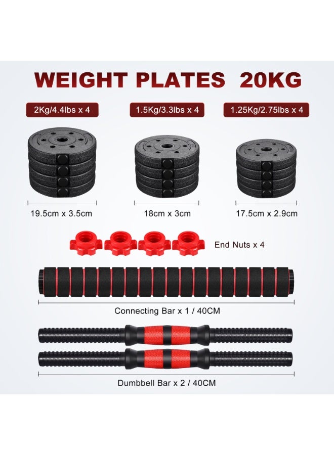 Canadel Adjustable Dumbbell & Barbell Set 20KG, Stainless Steel Handles with Deep Tread, PE Coated Weight Plates, Home Gym Strength Training Equipment with Connector Bar - Image 2