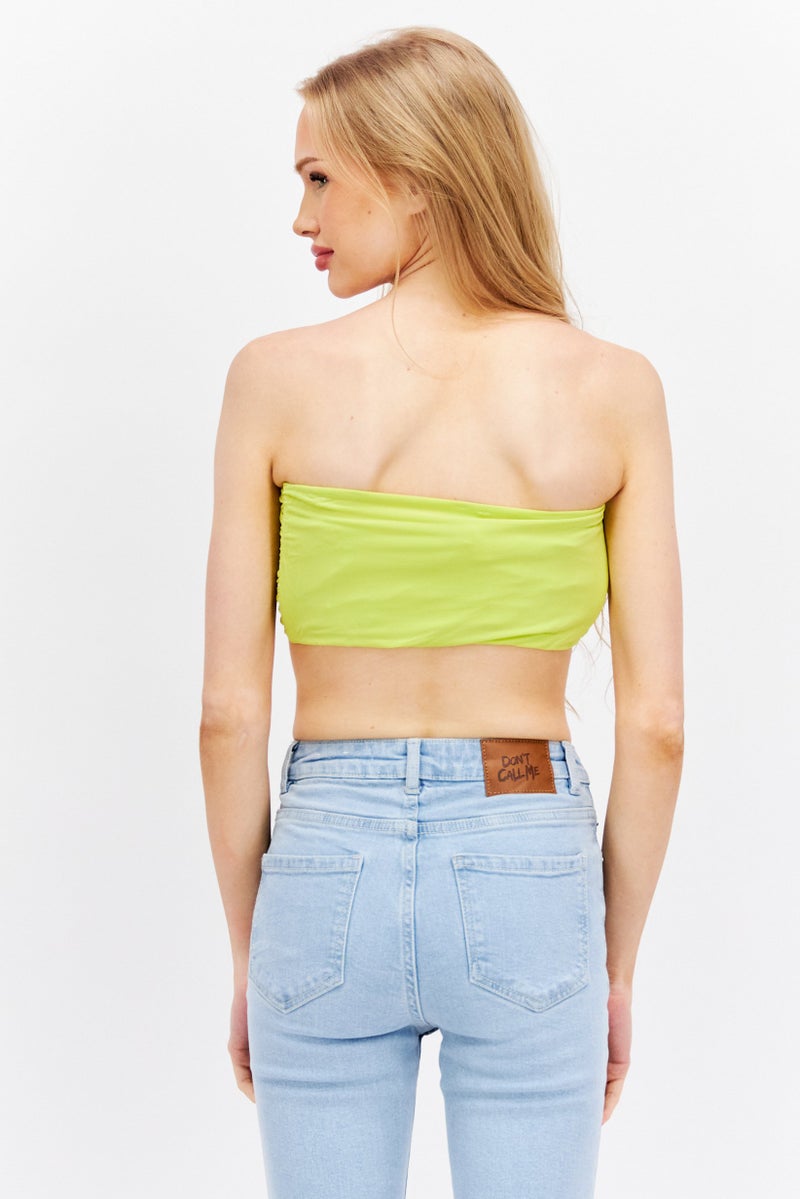 Etam Women Sweetheart Neckline Strapless Solid Tube, Yellow Green  - Image 3