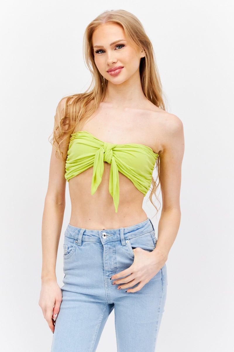 Etam Women Sweetheart Neckline Strapless Solid Tube, Yellow Green  - Image 1