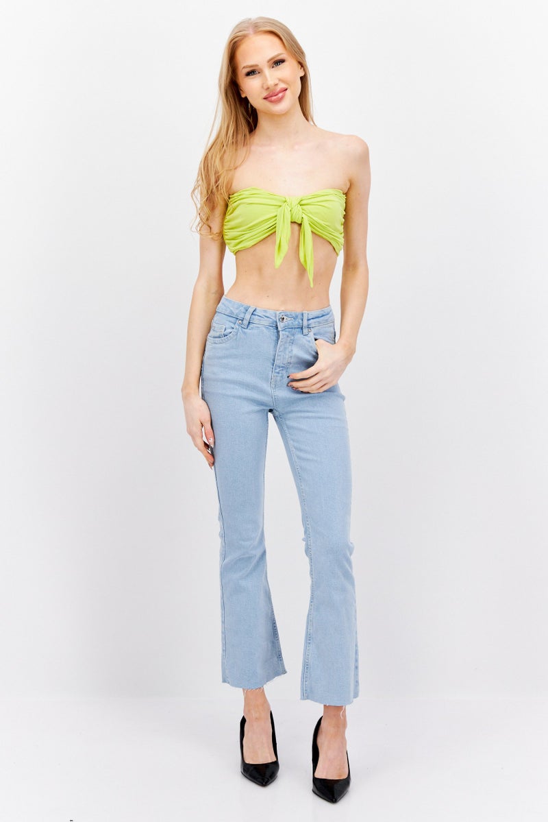 Etam Women Sweetheart Neckline Strapless Solid Tube, Yellow Green - Image 4