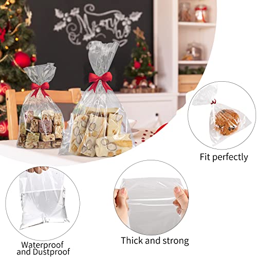 MoloTAR 100 Pcs 7 in x 5 in(1.4mil.) Clear Flat Cello Cellophane Treat Bags Good for Bakery, Cookies, Candies,Dessert with random color Twist Ties! - Image 4