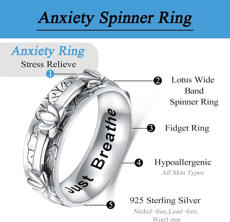 Ladytree Anxiety Relieve Spinner Rings Sterling Silver Worry Stress Relieving Boredom ADHD Autism Ring for Women Men - Image 4