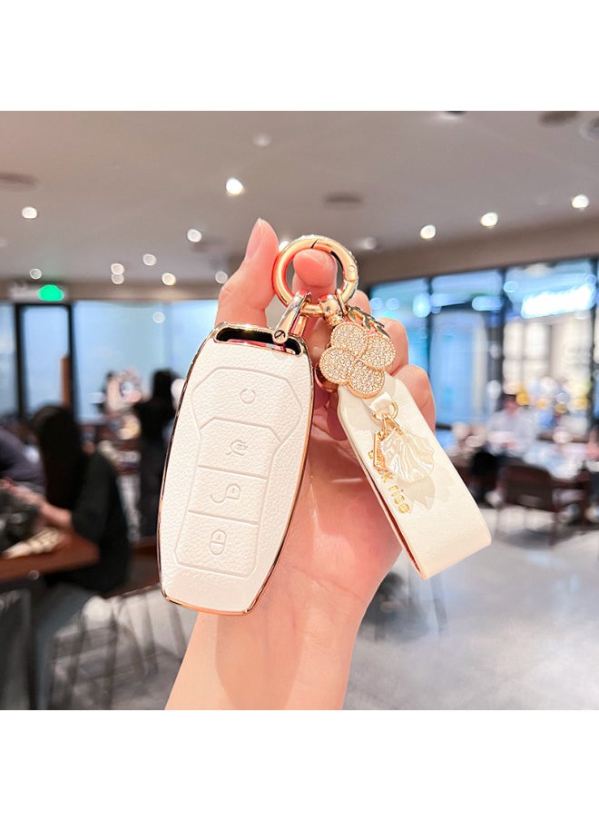 Suitable For BYD Key Set Han Ev Song Plus Tang Dmi Seal Yuan Qin Plus Buckle Expulsion Frigate Shell Bag-Color:Single Shell + Gold Diamond Ring (remark Color When Placing Order, White By Default))