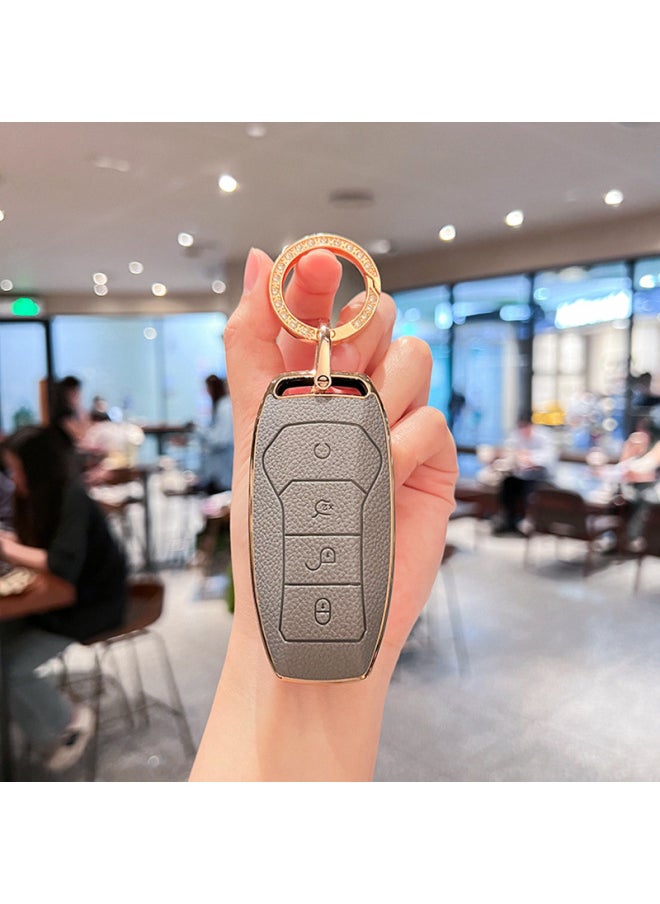 Suitable For BYD Key Set Han Ev Song Plus Tang Dmi Seal Yuan Qin Plus Buckle Expulsion Frigate Shell Bag-Color:Single Shell + Gold Diamond Ring (remark Color When Placing Order, White By Default))